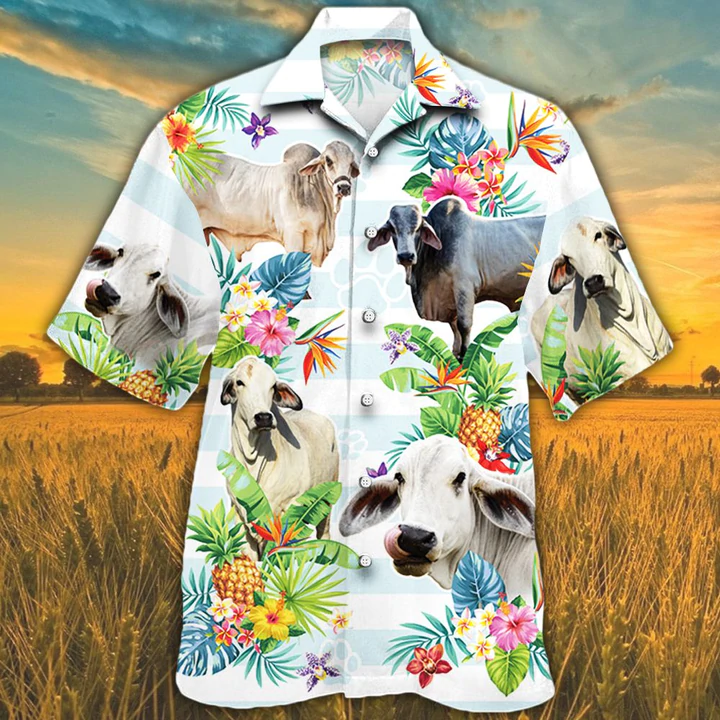 Brahman Cattle Hawaiian shirts for men/ women/ Cow Lovers Tropical Flower Hawaiian Shirt