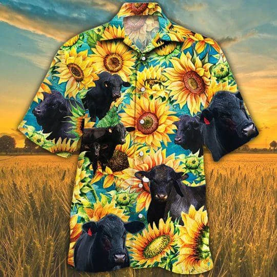 Brangus Cattle Lovers Sunflower Watercolor Hawaiian Shirt/ Cow Hawaiian shirts for men/ women