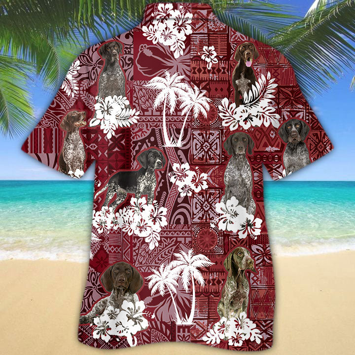 German Shorthaired Pointer Hawaiian Shirt/ Dog Aloha Beach Shirt Red Tribal Pattern