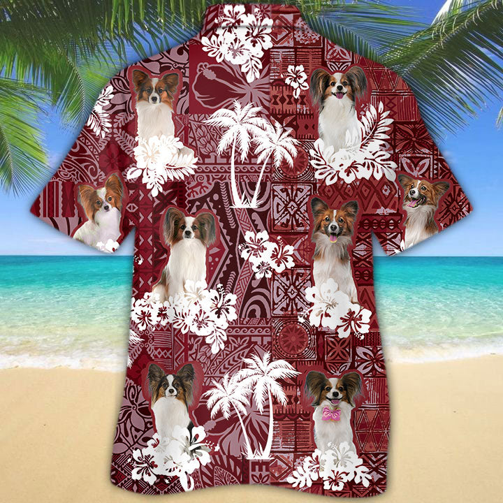 Papillon Hawaiian Shirt/ Red Hawaiian Shirt For Dog Lovers
