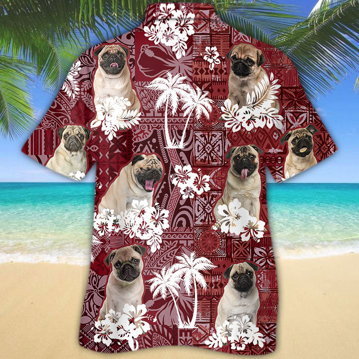 Pug Hawaiian Shirt/ Dog Hawaii Shirt Red Tribal Pattern