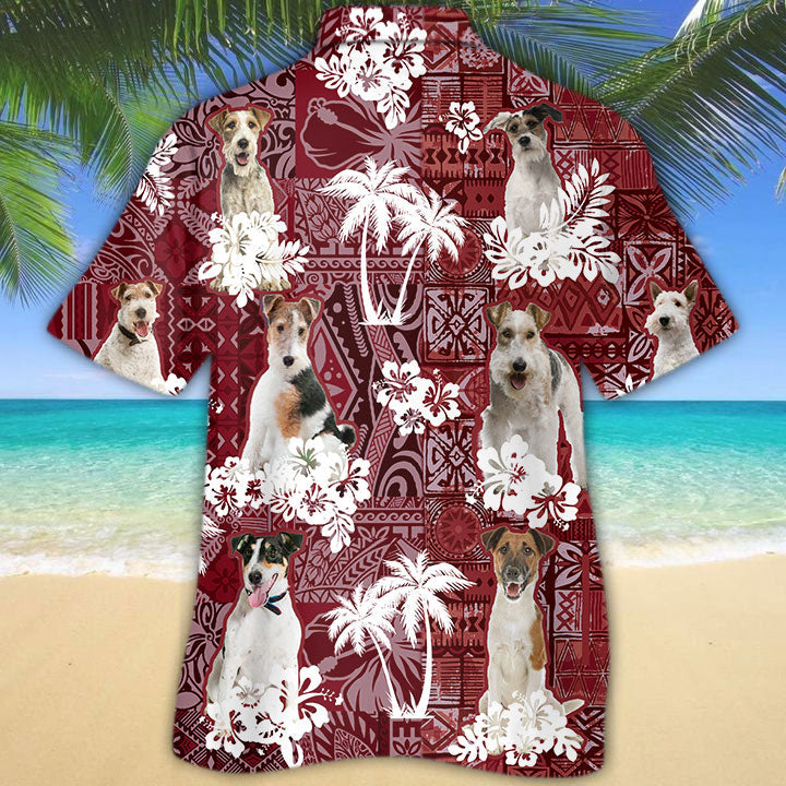 Fox Terrier Hawaiian Shirt/ Dog Hawaiian Shirt Red Tribal Pattern