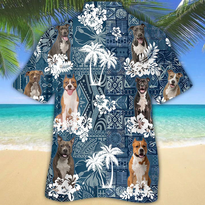 American Staffordshire Terrier Hawaiian Shirt/ Aloha Beach Shirts For Dog Lovers/ Summer Beach Hawaii Shirt