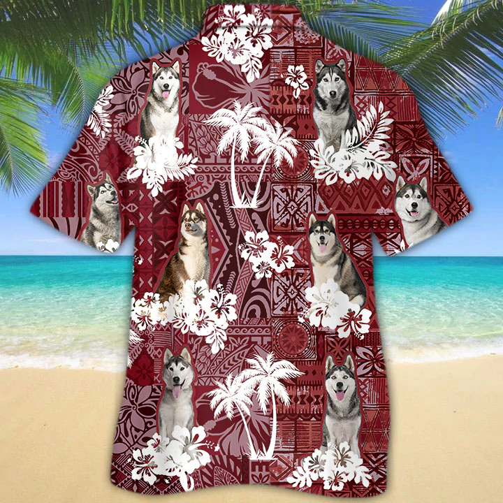 Husky Red Hawaiian Shirt/ Gift for Dog Lover Shirts/ Men