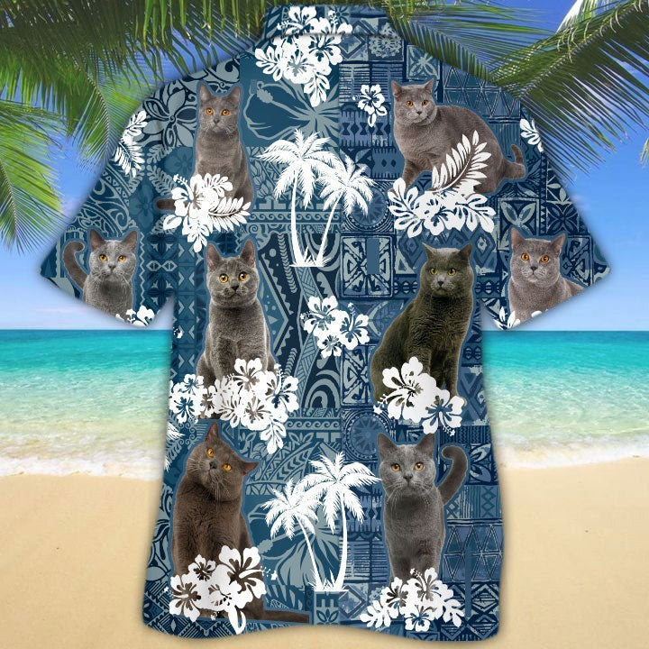 Chartreux Hawaiian Shirt/ Cool Hawaiian Shirt For Cat Lovers/ Cat Hawaii Aloha Beach Shirts/ Cat Hawaiian