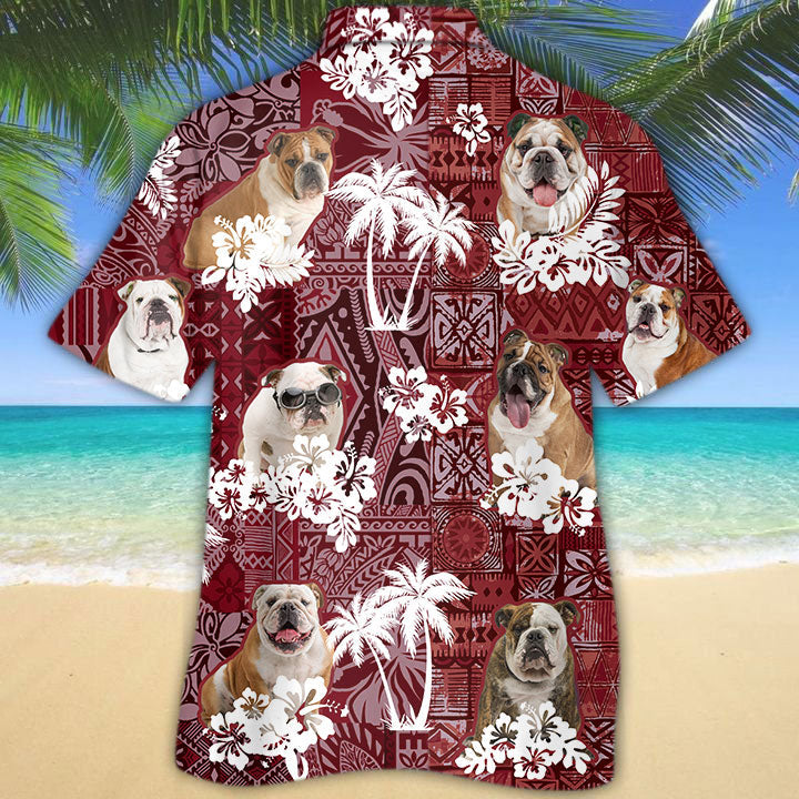 English BullDog Hawaiian Shirt/ Cool Hawaiian Shirt With Dog Red Tribal Pattern