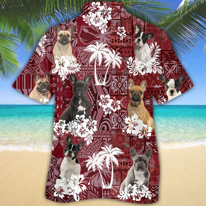 French Bulldog Hawaiian Shirt/ Dog Hawaii Aloha Beach Shirt Red Tribal Pattern