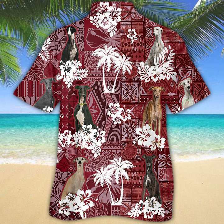 Greyhound Hawaiian Shirt/ Dog Hawaiian Shirts Red Tribal Pattern