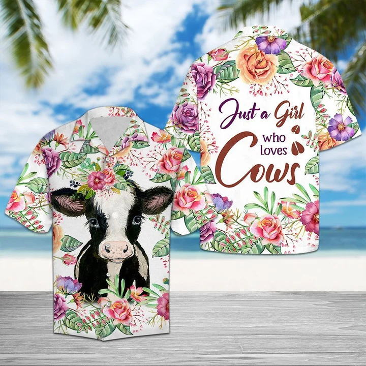 Baby Cow With Colorful Flower Just A Girl Who Love Cows Hawaiian Shirt