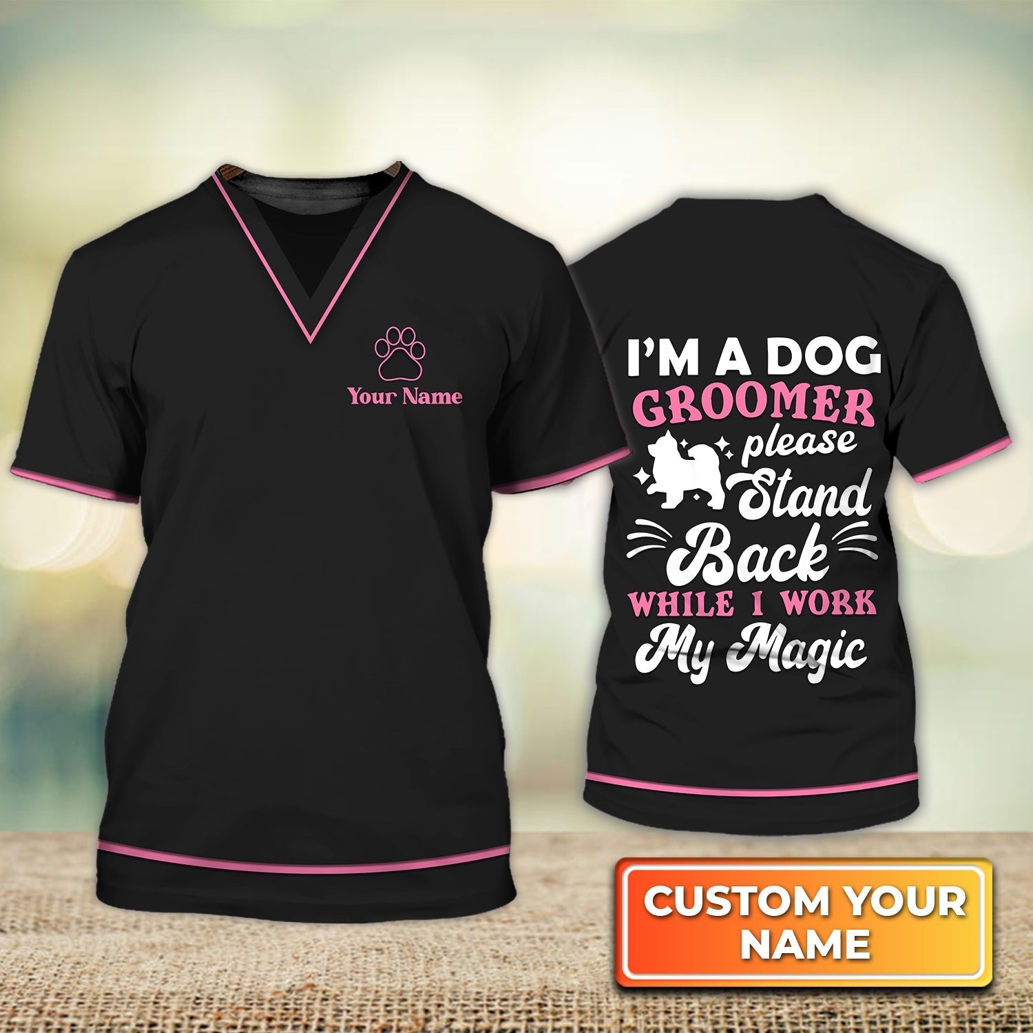 Custom Groomer Shirt Men Women I''m Dog Groomer Pet Groomer Uniform Black And Pink Salon Pet