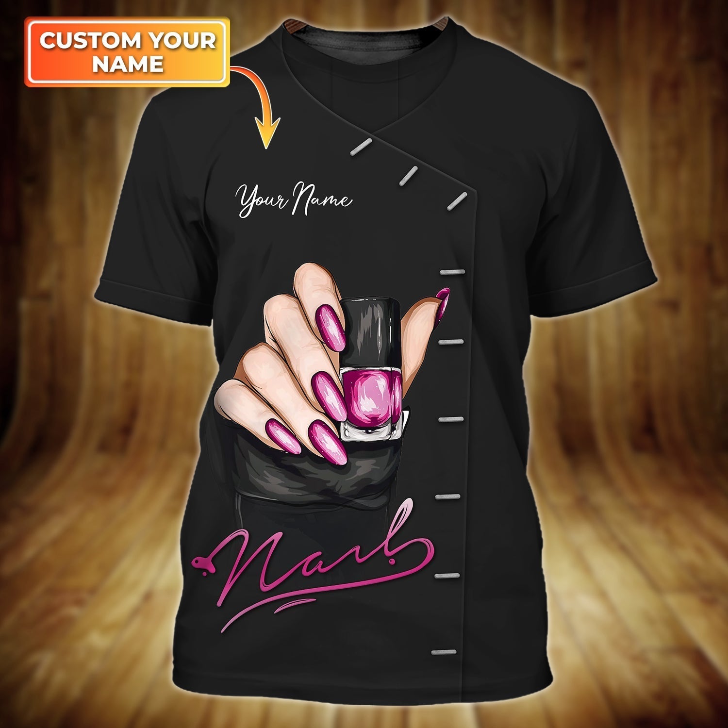 Custom Name Black Shirt For Nail Tech/ Nails Shop Uniform 3D Tee Shirt/ Best Gift For Nail Women