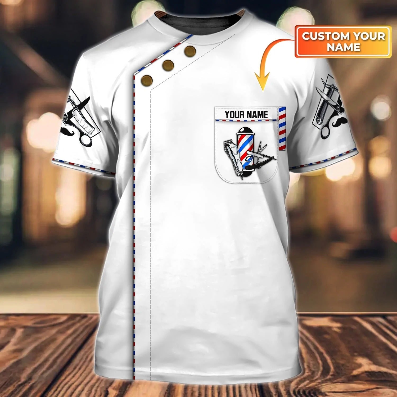 Custom With Name 3D White Barber T Shirt/ White Uniform Barber Shop/ Barber Men Gift