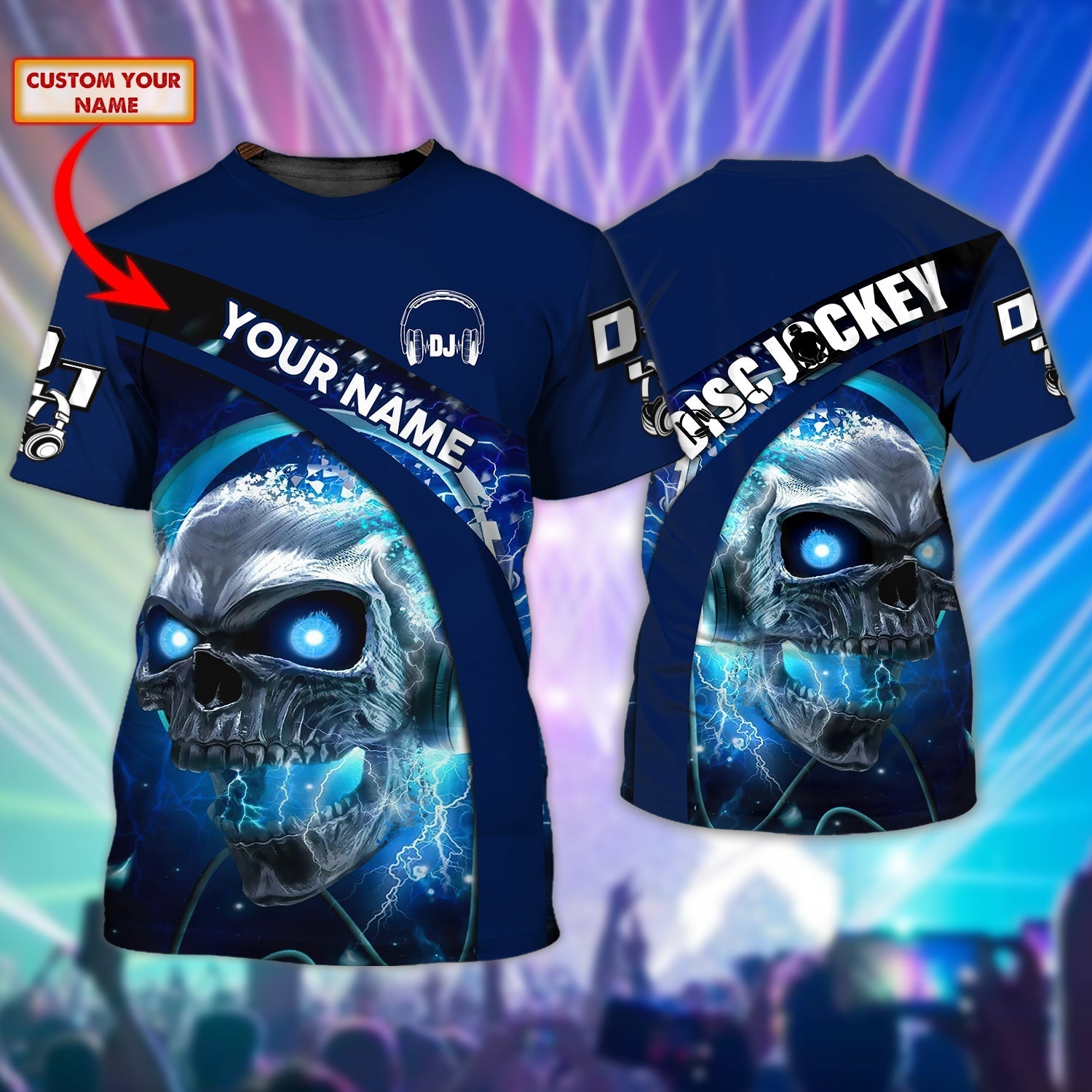 Customized Blue Skull Dj T Shirt/ Men''s Dj Shirt/ Dj Lover Gift