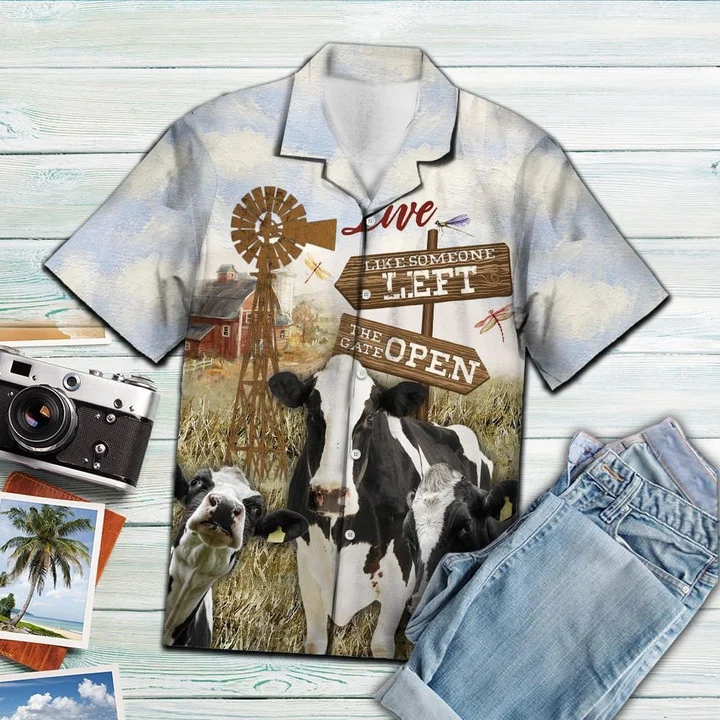 Barn And Windmill Cow In Farm Hawaiian Shirt