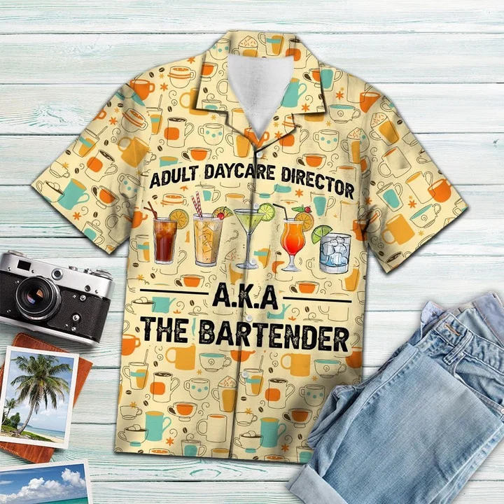 Bartender With Cool Drink Fruits Hawaiian Shirt