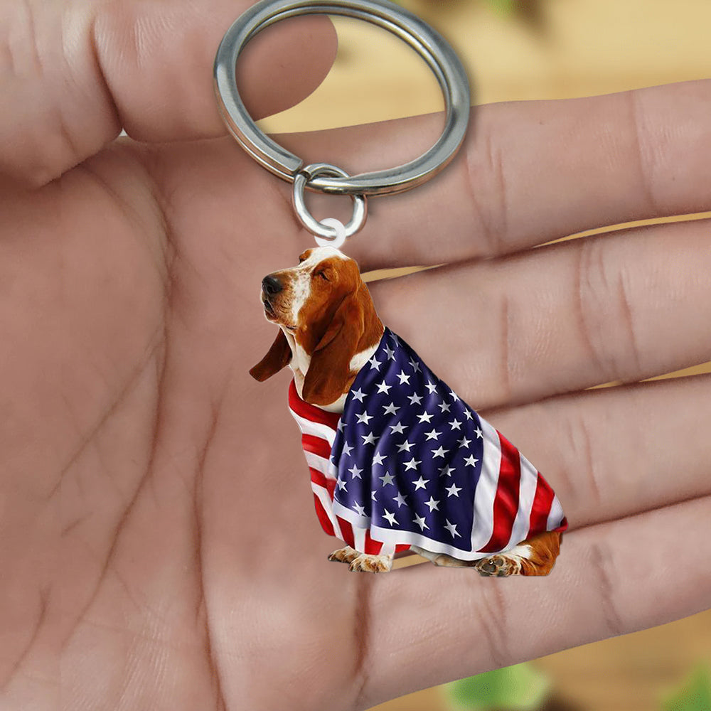 Basset Hound American Patriot Flag Acrylic Keychain