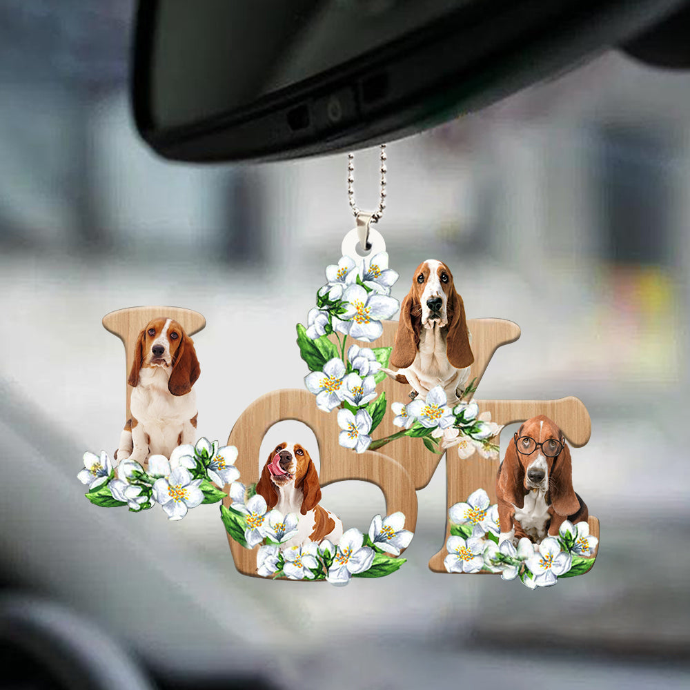 Basset Hound Love Flowers Dog Lover Car Hanging Ornament Vehicle Mirror Decor