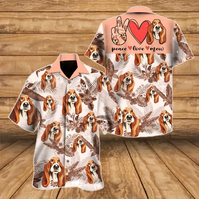 Basset Hound Dog Beach Summer Hawaiian Shirt/ Basset Hound Shirt/ Basset Hound Beach Shirt
