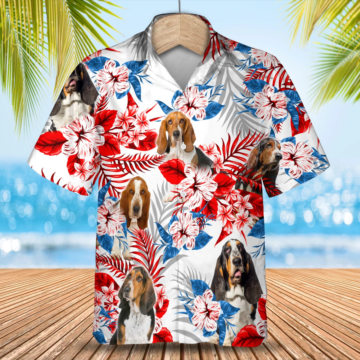 Basset Hound flower Hawaiian Shirt/ Summer aloha shirt/ Men Hawaiian shirt/ Women Hawaiian shirt