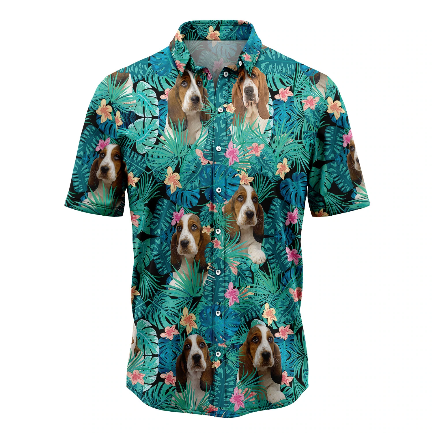 Basset Hound Tropical Hawaiian Shirt/ Summer Hawaiian Shirts for Men/ Aloha Beach Shirt