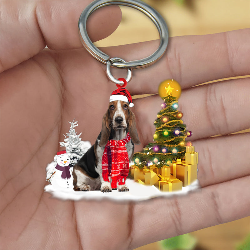 Basset Hound Early Merry Christmas Acrylic Keychain Dog Keychain