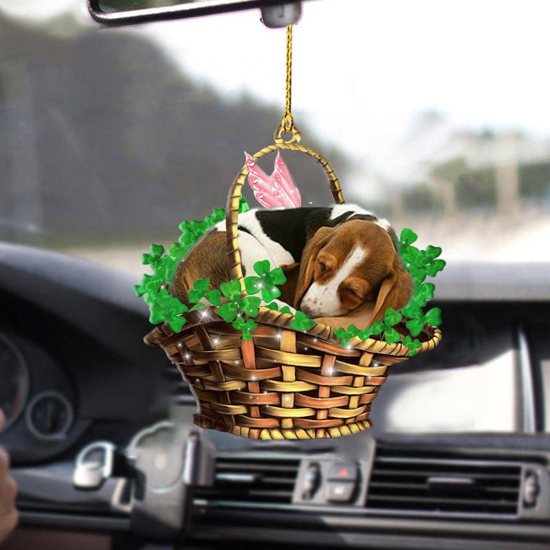 Cute Dog Ornament For Car/ Basset hound Sleeping Lucky Fairy Two Sided Ornament
