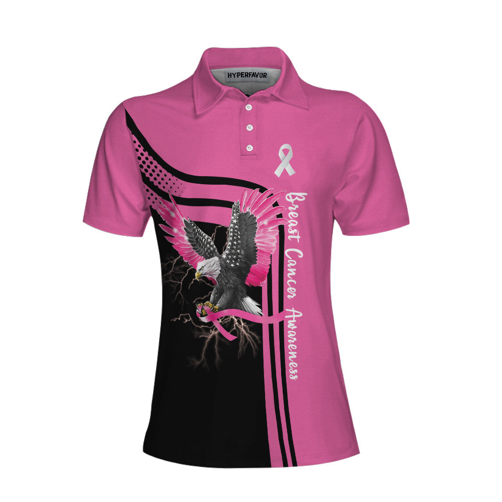 Be Stronger Than The Storm Breast Cancer Awareness Short Sleeve Women Polo Shirt/ Eagle Awareness Ribbon Polo Shirt For Ladies Coolspod