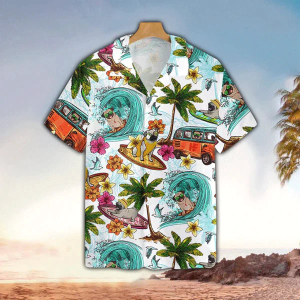 Beach Pugs Hawaiian Hawaii Shirt/ Hawaii Shirt Men/ Aloha Shirt