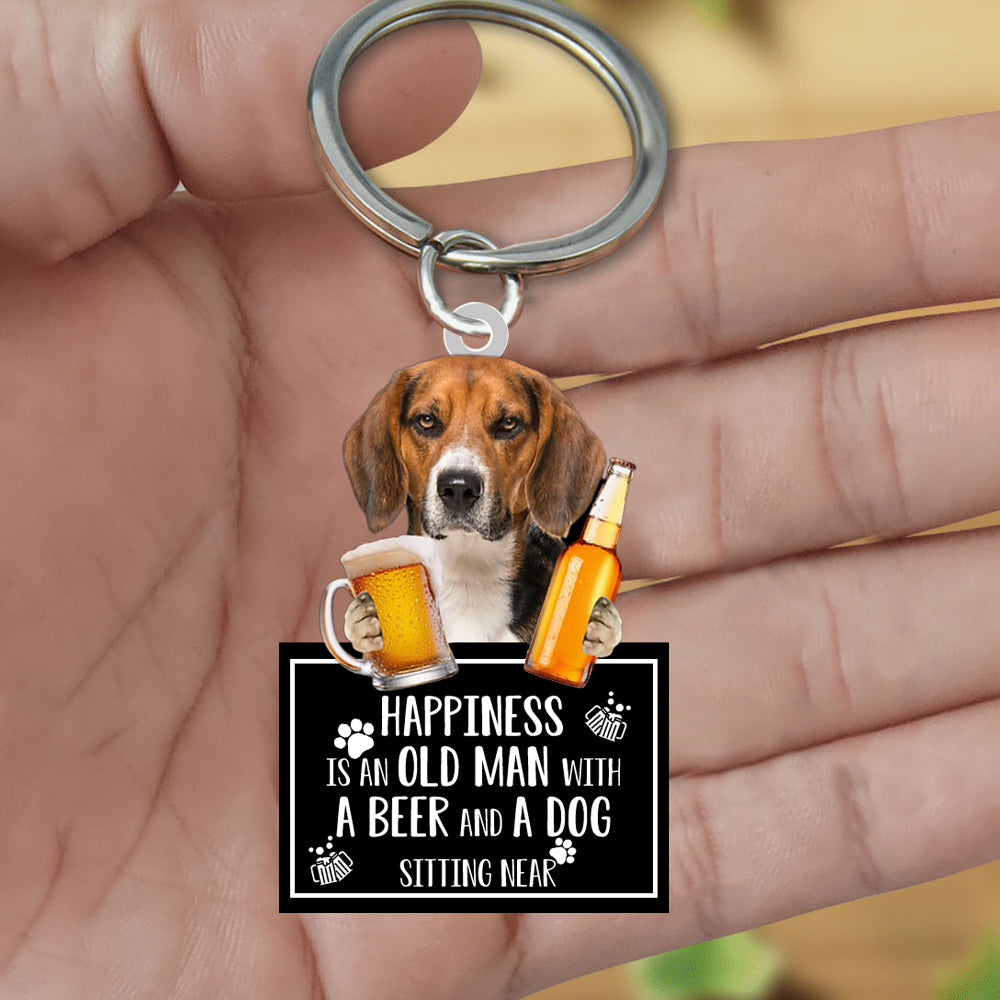 Beagle Happiness Is An Old Man With A Beer And A Dog Sitting Near Acrylic Keychain