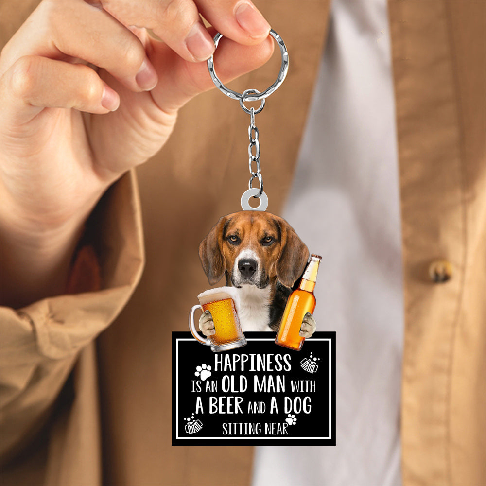 Beagle Happiness Is An Old Man With A Beer And A Dog Sitting Near Acrylic Keychain