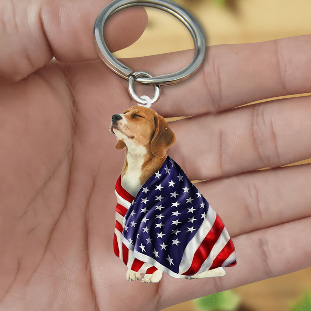 Beagle American Patriot Flag Acrylic Keychain Dog With USA Flag Keychain