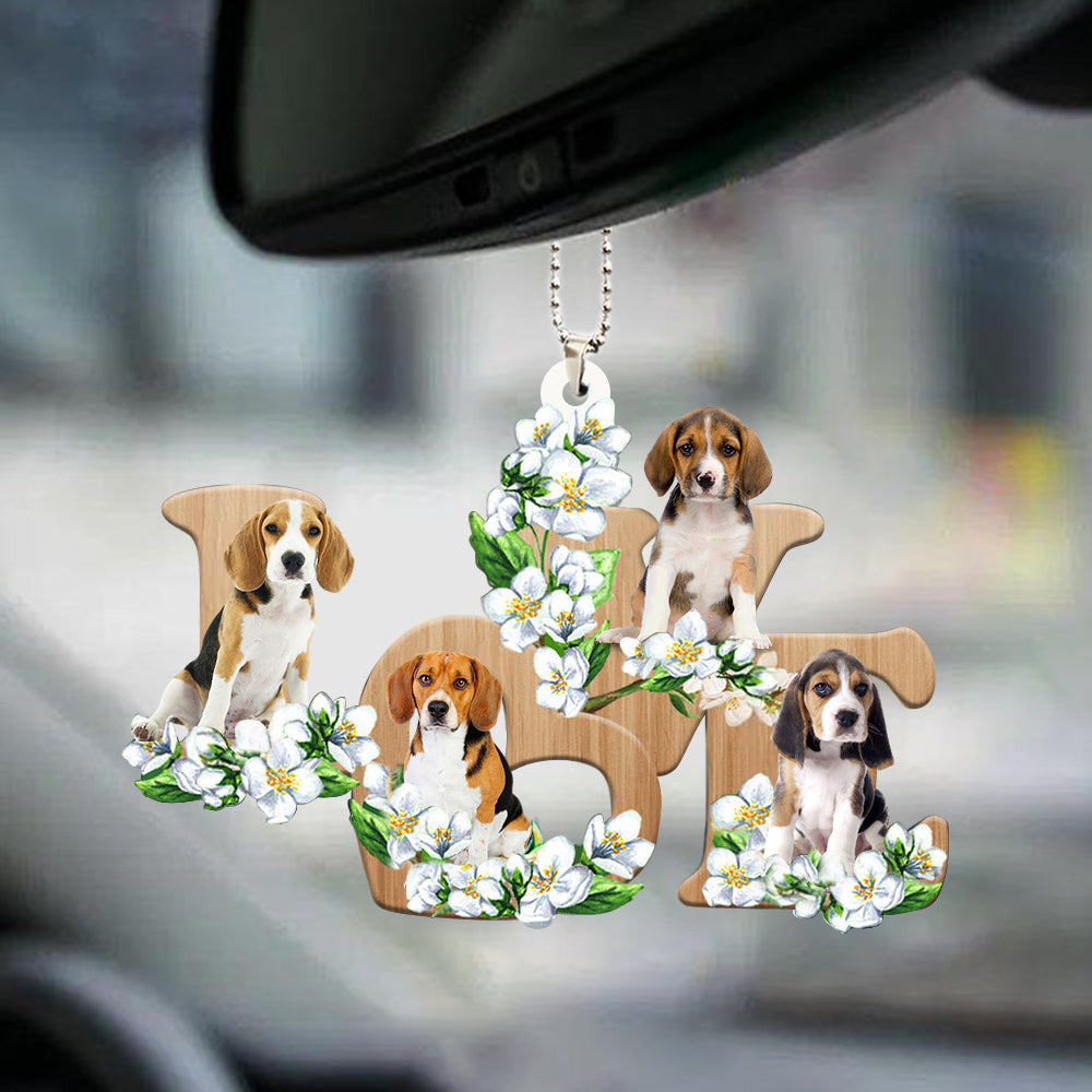 Beagle Ornament For Auto Love Flowers Dog Lover Car Hanging Ornament