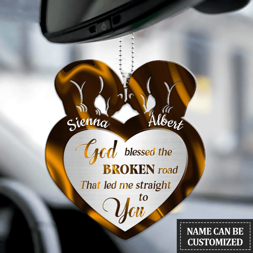 Personalized Bear Couple Ornament God Blessed The Broken Road Couple Ornament For Car