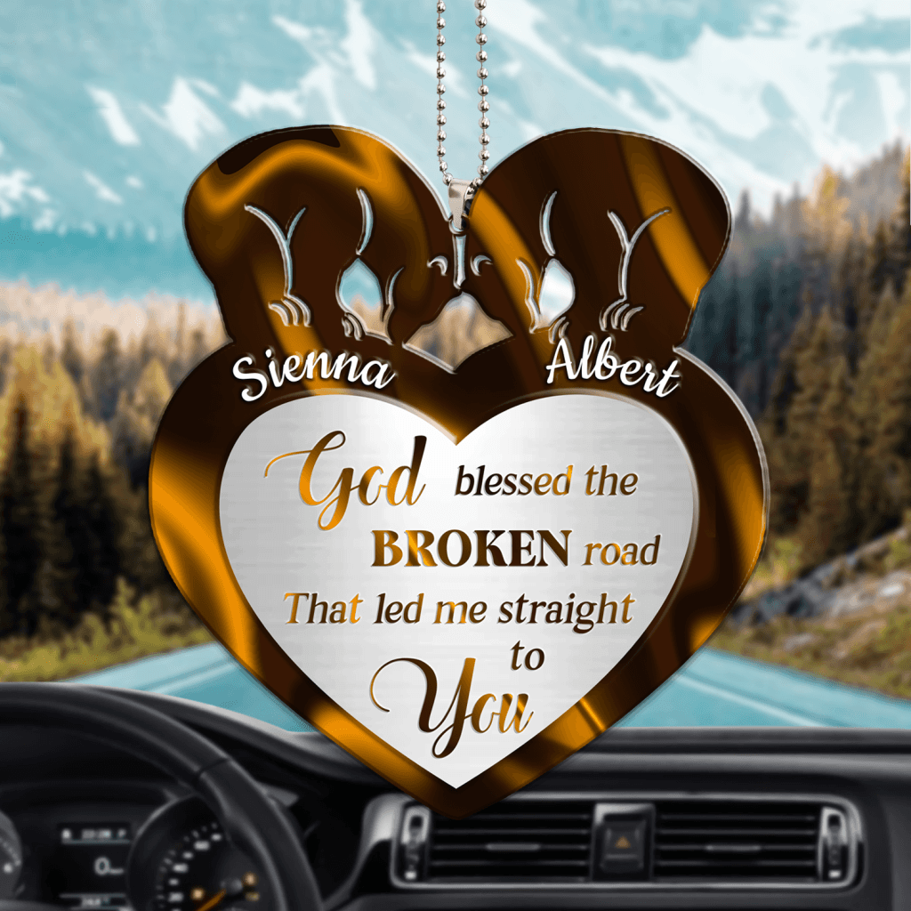 Personalized Bear Couple Ornament God Blessed The Broken Road Couple Ornament For Car