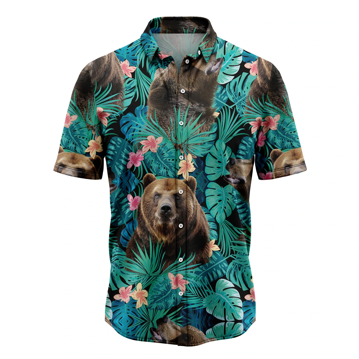 Mens Hawaiian Shirt/ Bear Tropical Casual Short Sleeve Button Down Shirts Aloha Shirt
