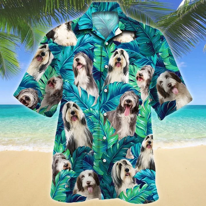 Bearded Collie Dog Lovers Gift Summer Beach Palm Tree Pattern Hawaiian Shirt