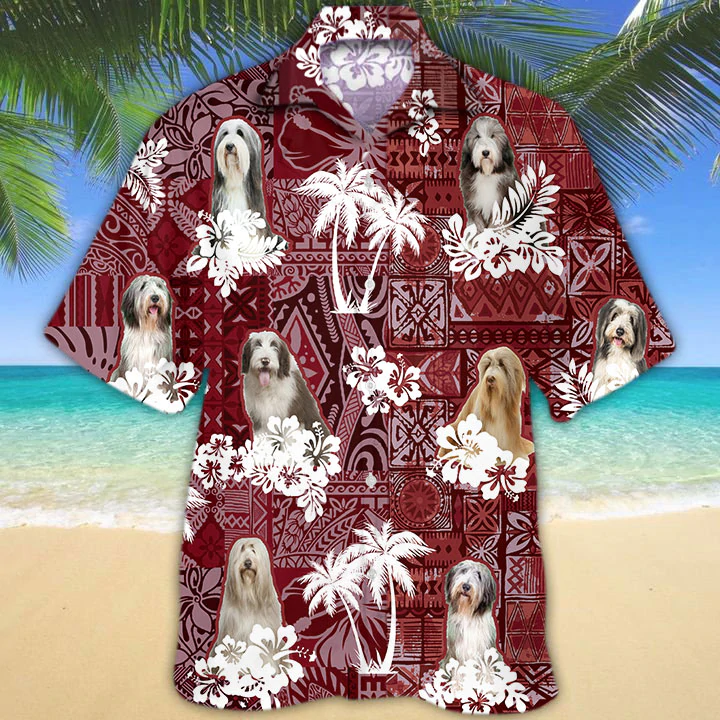 Bearded collie Red Hawaiian Shirt/ Animal Summer Shirts/ Dog Lover Shirts/ Hawaiian Shirt Men