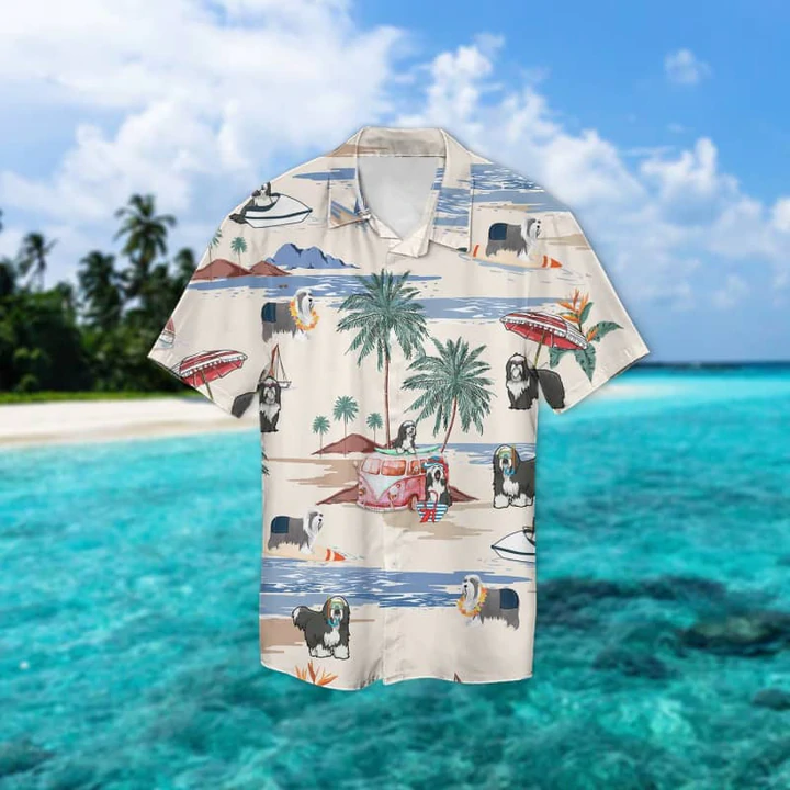 Bearded Collie Summer Beach Hawaiian Shirt/ Summer gift/ Hawaiian Shirts for Men/ Aloha Beach Shirt