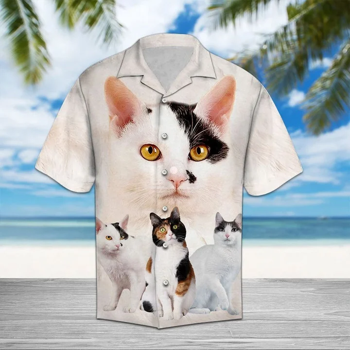 Beautiful Cat Mix While Theme Hawaiian Shirt