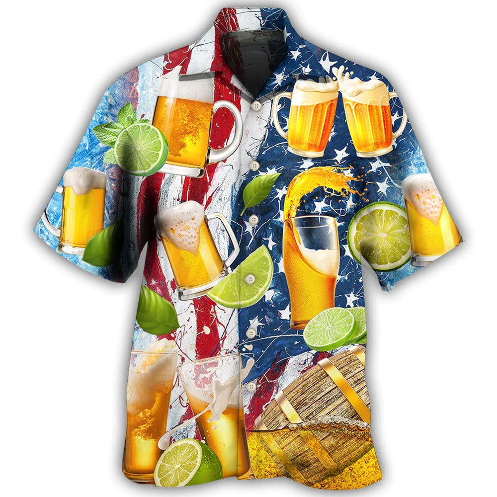 Beer And Lemon Independence Day Pattern Hawaiian Shirt Men Women