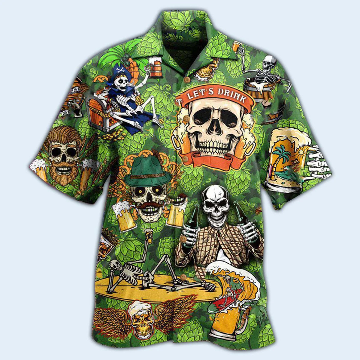 Skull Drink Beer Hawaiian Shirt Let''s Drink Beer Skull Hawaii Shirt Men Women