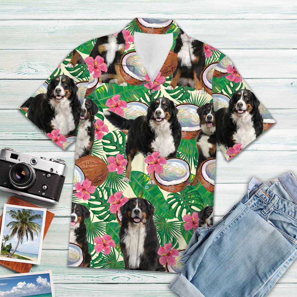 Bernese Mountain Dog Tropical Coconut Hawaiian Shirt/ Short Sleeve Hawaiian Aloha Shirt