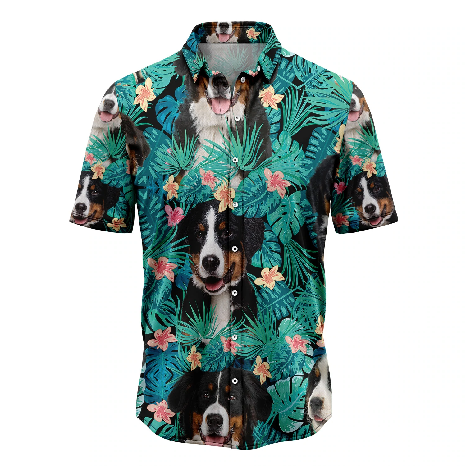 Mens Hawaiian Shirt/ Bernese Mountain Dog Tropical Casual Short Sleeve Button Down Shirts Aloha Shirt