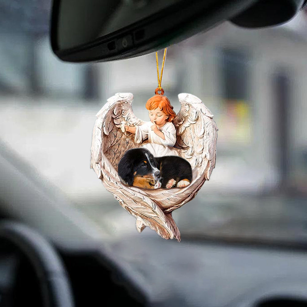 Sleeping Bernese Mountain Protected By Angel Car Hanging Ornament