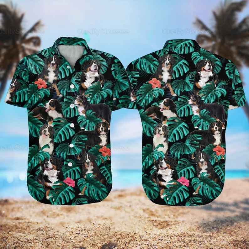 Bernese Mountain Hawaii Shirt/ Hawaiian Shirts/ Beach Vacation Shirt/ Summer Shirt