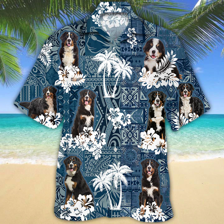 Bernese Mountain Hawaiian Shirt/ Dog Hawaiian Shirt Men women/ Short Sleeve Hawaiian Aloha Shirt