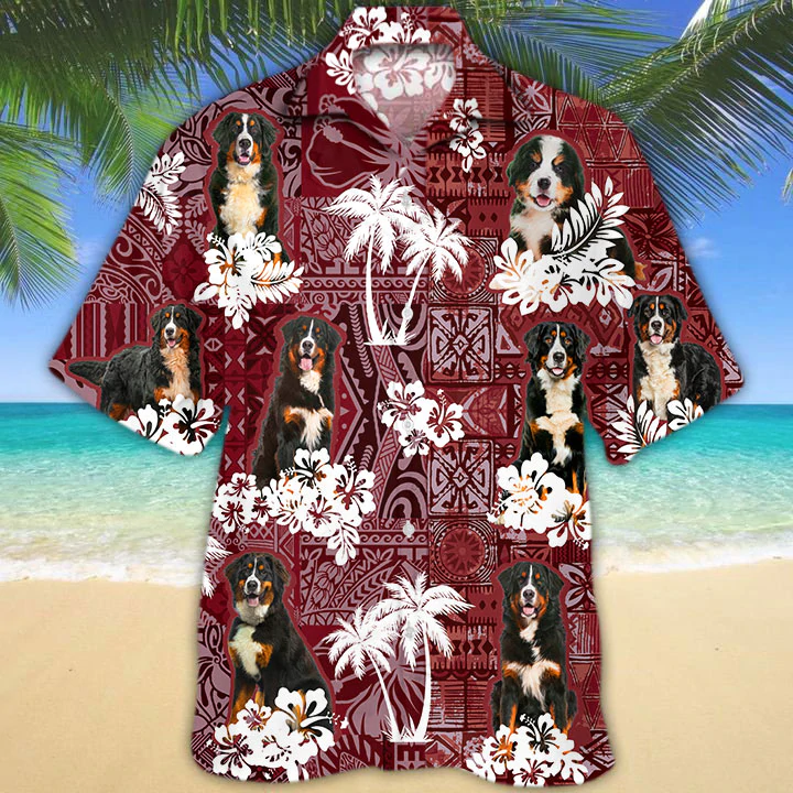 Bernese Mountains Red Hawaiian Shirt/ Gift for Dog Lover Shirts/ Animal Summer Shirts/ Hawaiian Shirt Men