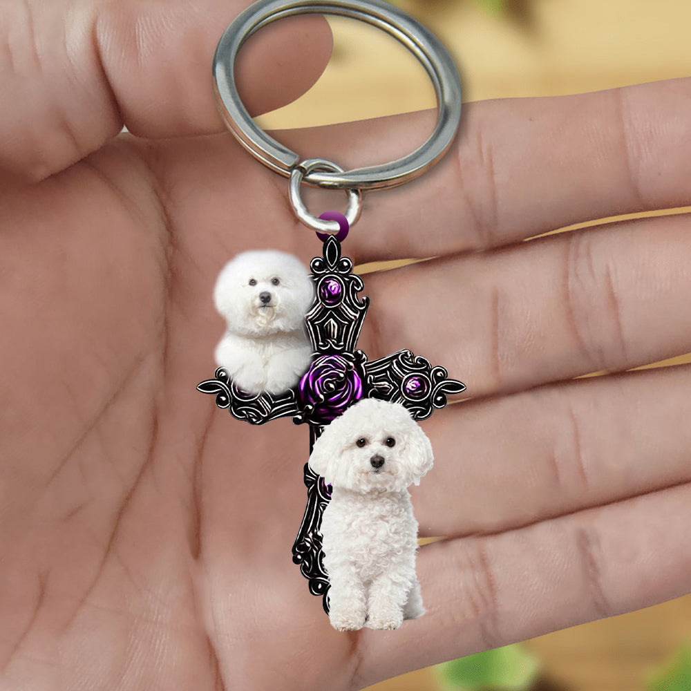 Bichon Frise Pray For God Acrylic Keychain Dog Keychain Coolspod
