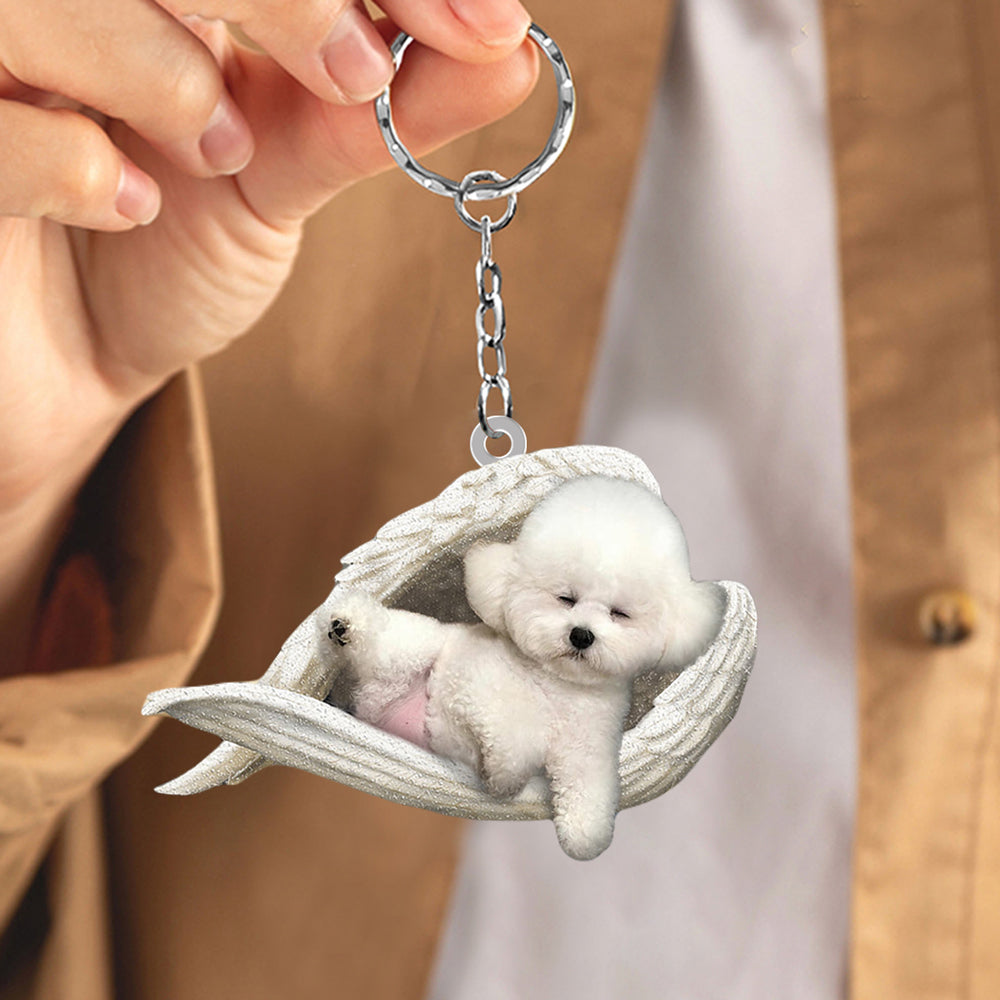 Bichon Frise Sleeping Angel Acrylic Keychain Dog Sleeping keychain