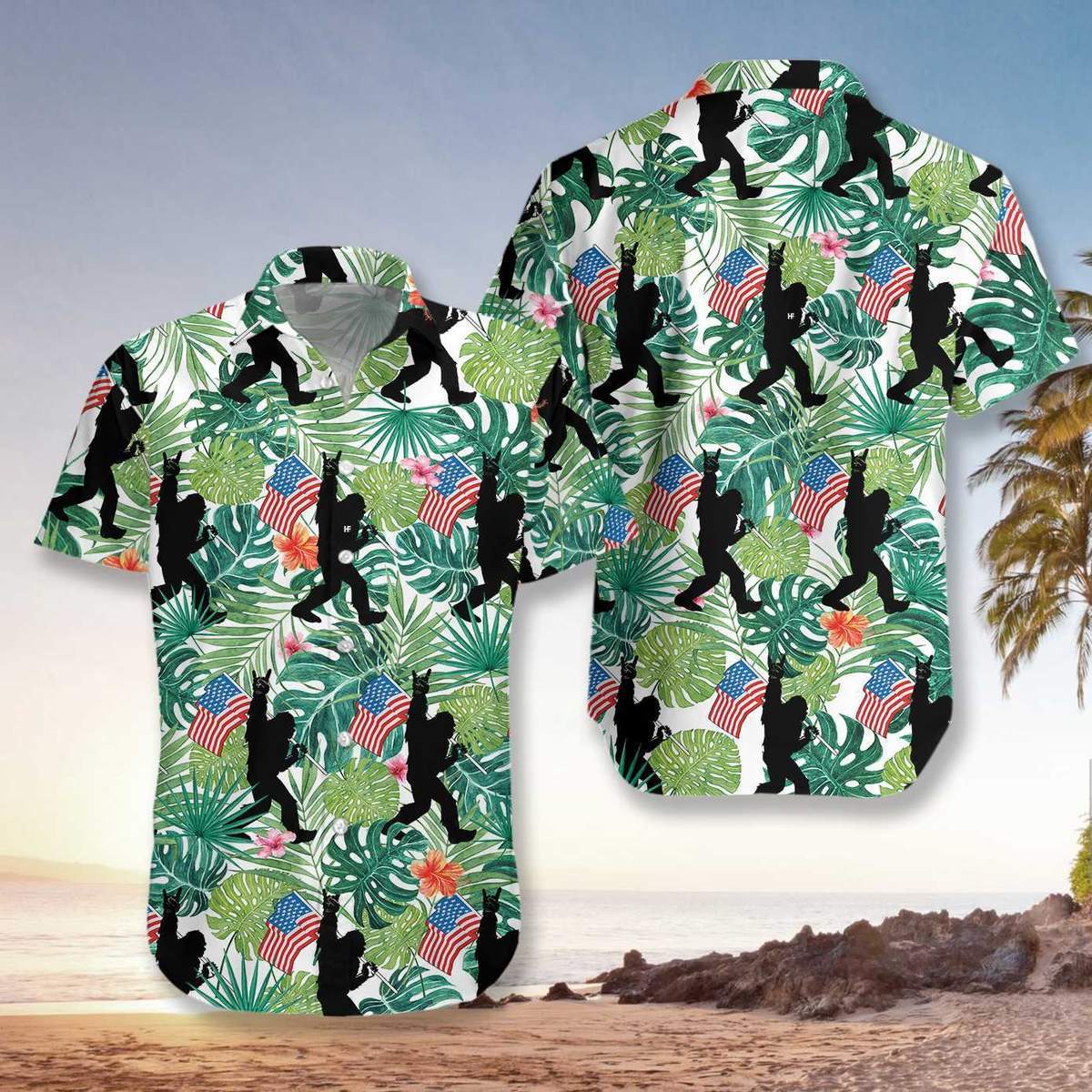 Bigfoot American Flag Hawaiian Shirts For Men & For Women